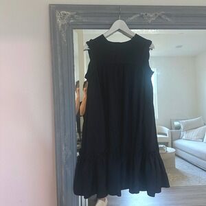 Amber Sakai Babydoll Navy Blue Sleeveless Ruffle Trim‎ Tiered Mini Dress 4